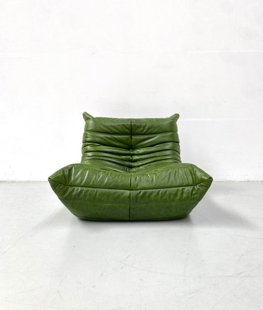 Togo Lounge Chair in Green Leather by Michel Ducaroy for Ligne Roset.