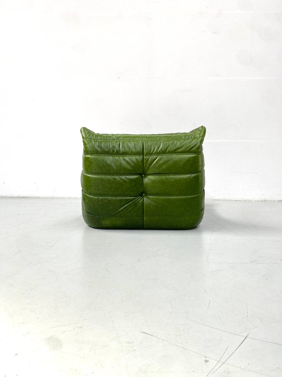 Togo Lounge Chair in Green Leather by Michel Ducaroy for Ligne Roset.