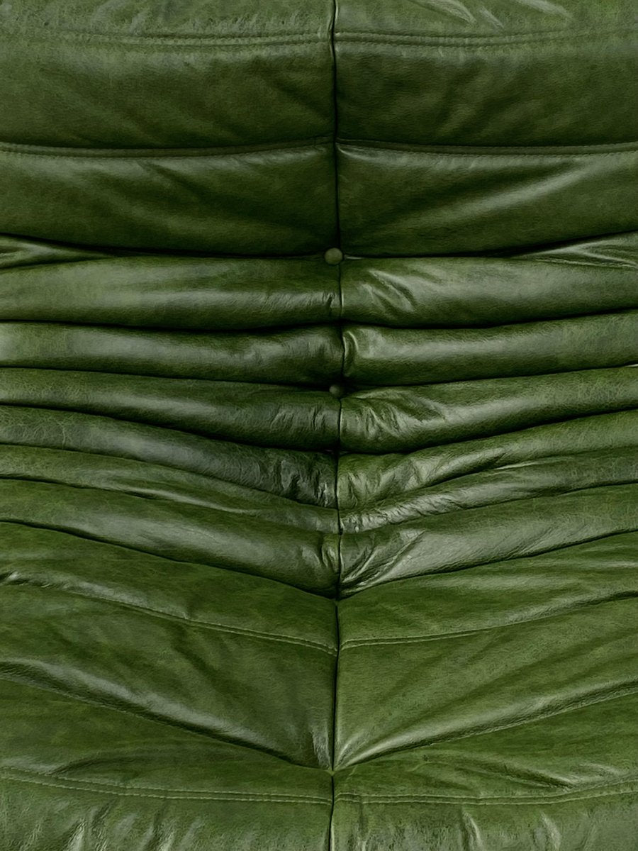 Togo Lounge Chair in Green Leather by Michel Ducaroy for Ligne Roset.