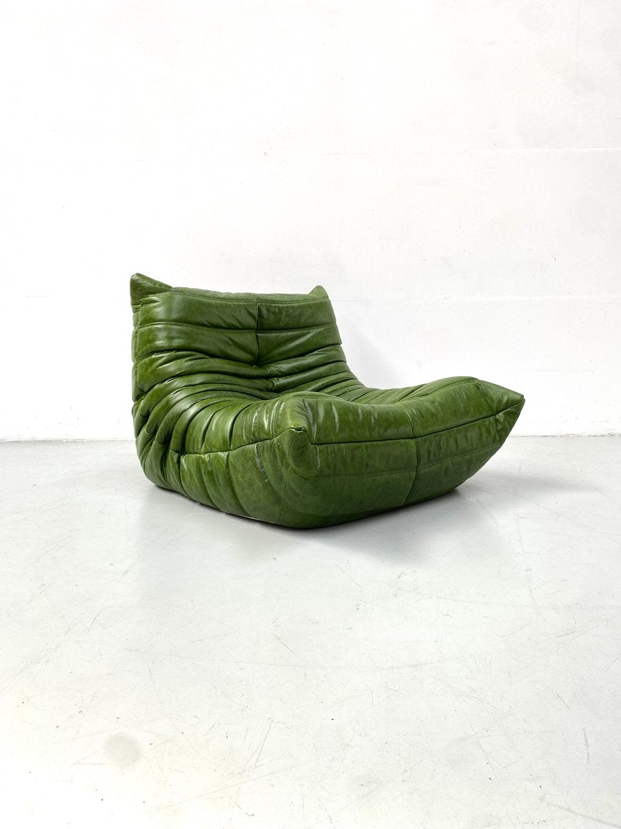 Togo Lounge Chair in Green Leather by Michel Ducaroy for Ligne Roset.