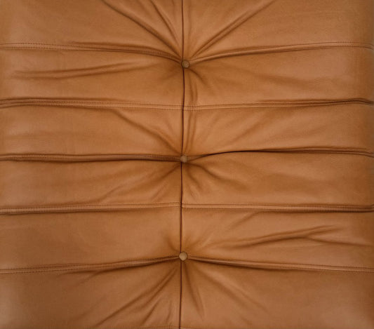 Togo Ottoman in Two-Tone Cognac Leather by Michel Ducaroy for Ligne Roset, France, 1970s