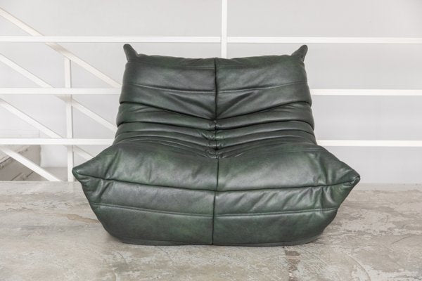 Togo Set in Green Dark Leather by Michel Ducaroy for Ligne Roset, Set of 5-RKX-2035647