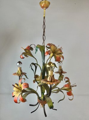 Tole Flower Chandelier, France, 1950s-WZZ-1454629