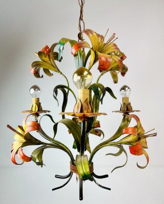 Tole Flower Chandelier, France, 1950s-WZZ-1454629