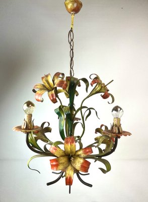 Tole Flower Chandelier, France, 1950s-WZZ-1454629