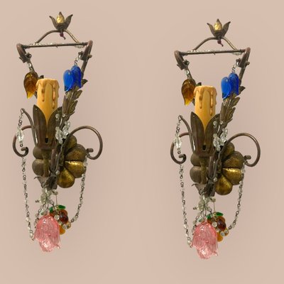 Tole Murano Glass Sconces, 1950s, Set of 2-JJC-1752198