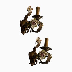 Tole Porcelain Flower Sconces, 1960s, Set of 2-JJC-1749550