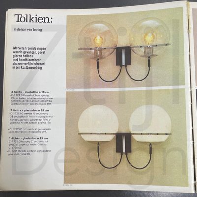 Tolkien ‘Lord of the Rings’ Wall Lamp with Two Morning Mist Glass Balloons by Raak, 1970s-ZT-1297606