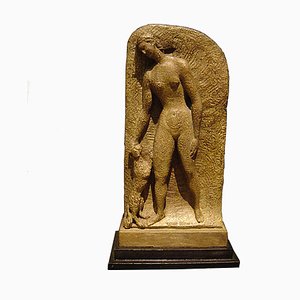 Toni Boni, Female Nude with Dog, 1930s, Bronze Sculpture-TIT-786978