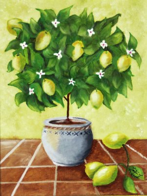 Toni, Still Life with Lemon Tree, 20th Century, Oil on Canvas, Framed-ZYI-1332114