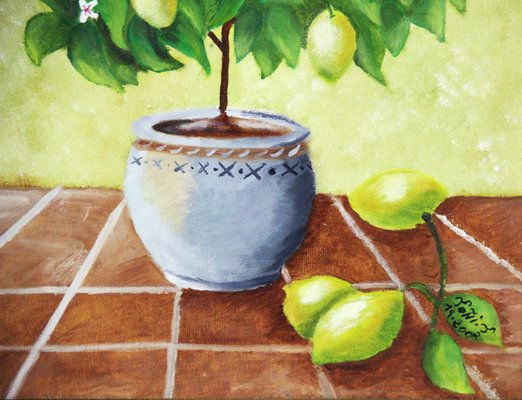 Toni, Still Life with Lemon Tree, 20th Century, Oil on Canvas, Framed-ZYI-1332114