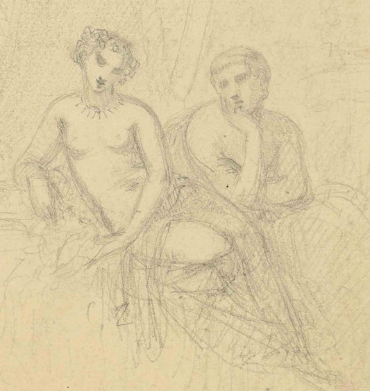 Tony Johannot, Naked Couple, Pencil Drawing, 19th Century