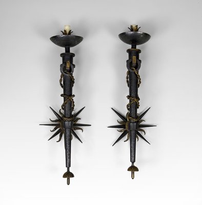 Torchiere Sconces in Wrought Iron by Gilbert Poillerat, France, 1930s, Set of 2-XNH-1816664