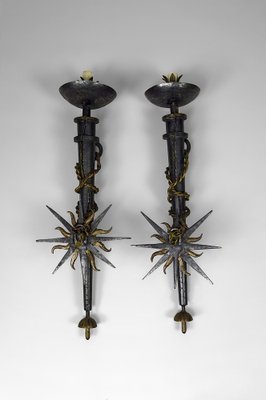 Torchiere Sconces in Wrought Iron by Gilbert Poillerat, France, 1930s, Set of 2-XNH-1816664