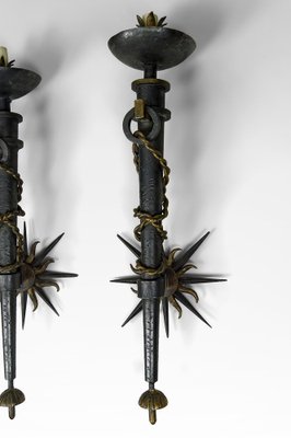 Torchiere Sconces in Wrought Iron by Gilbert Poillerat, France, 1930s, Set of 2-XNH-1816664