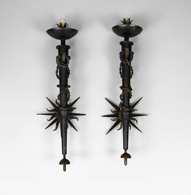 Torchiere Sconces in Wrought Iron by Gilbert Poillerat, France, 1930s, Set of 2-XNH-1816664