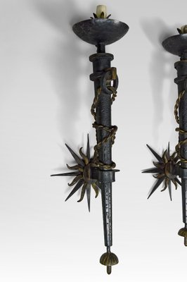 Torchiere Sconces in Wrought Iron by Gilbert Poillerat, France, 1930s, Set of 2-XNH-1816664