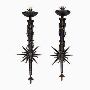 Torchiere Sconces in Wrought Iron by Gilbert Poillerat, France, 1930s, Set of 2-XNH-1816664