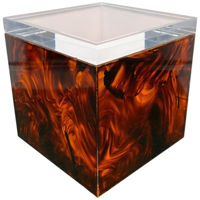 Tortoise Shell Effect Acrylic Squared Ice Bucket, Italy, 1970s-LYQ-1171347