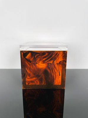 Tortoise Shell Effect Acrylic Squared Ice Bucket, Italy, 1970s-LYQ-1171347