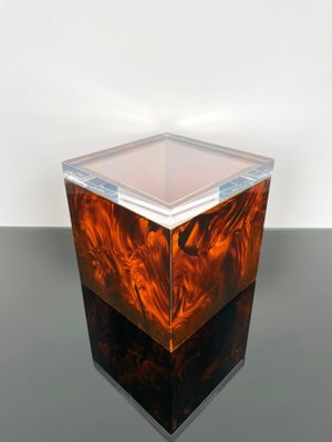 Tortoise Shell Effect Acrylic Squared Ice Bucket, Italy, 1970s-LYQ-1171347