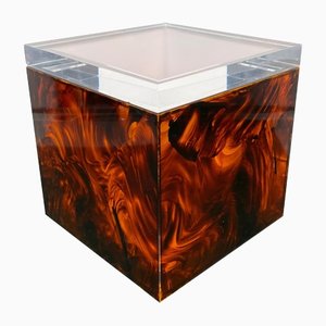 Tortoise Shell Effect Acrylic Squared Ice Bucket, Italy, 1970s-LYQ-1171347