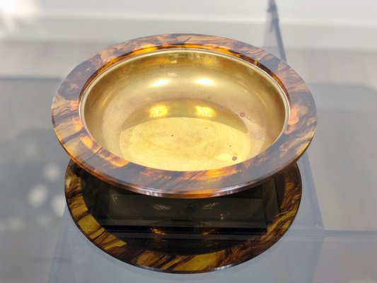 Tortoiseshell Acrylic & Brass Centerpiece Plate, 1960-LYQ-1171574