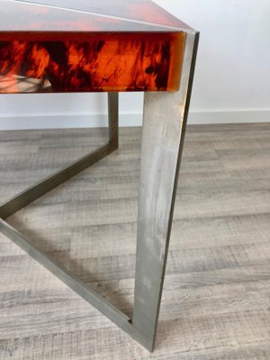 Tortoiseshell Acrylic & Steel Table, Italy, 1970s-LYQ-1171575