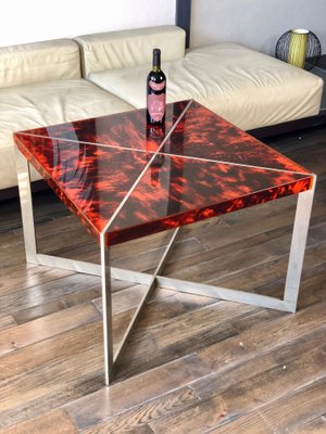 Tortoiseshell Acrylic & Steel Table, Italy, 1970s-LYQ-1171575