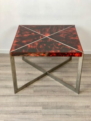 Tortoiseshell Acrylic & Steel Table, Italy, 1970s-LYQ-1171575