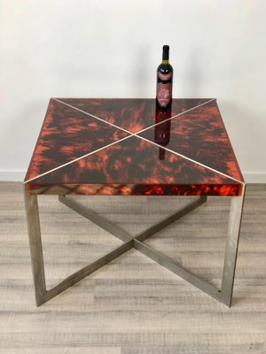 Tortoiseshell Acrylic & Steel Table, Italy, 1970s-LYQ-1171575