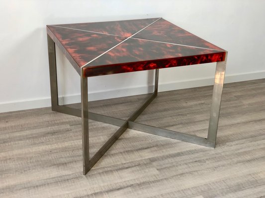 Tortoiseshell Acrylic & Steel Table, Italy, 1970s-LYQ-1171575