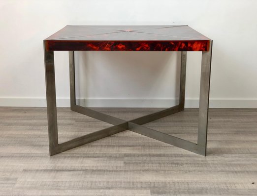 Tortoiseshell Acrylic & Steel Table, Italy, 1970s-LYQ-1171575