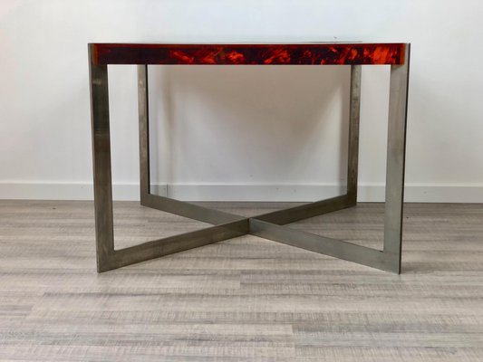 Tortoiseshell Acrylic & Steel Table, Italy, 1970s-LYQ-1171575