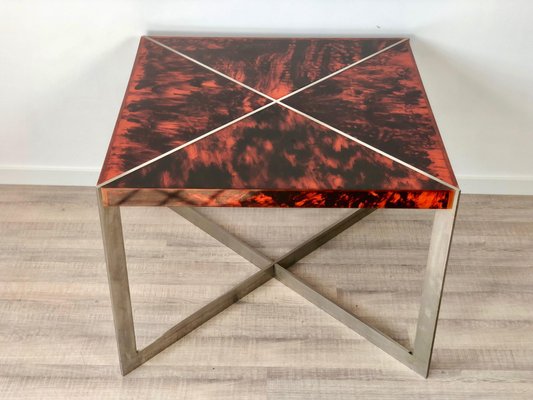 Tortoiseshell Acrylic & Steel Table, Italy, 1970s-LYQ-1171575