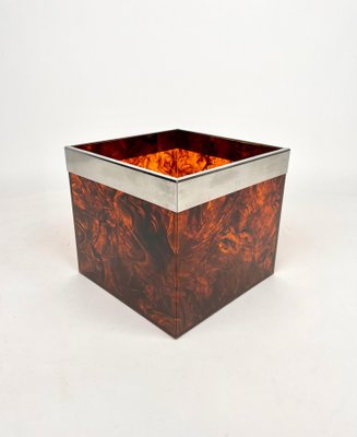 Tortoiseshell Effect Acrylic & Chrome Basket, Italy, 1970s-LYQ-1171289