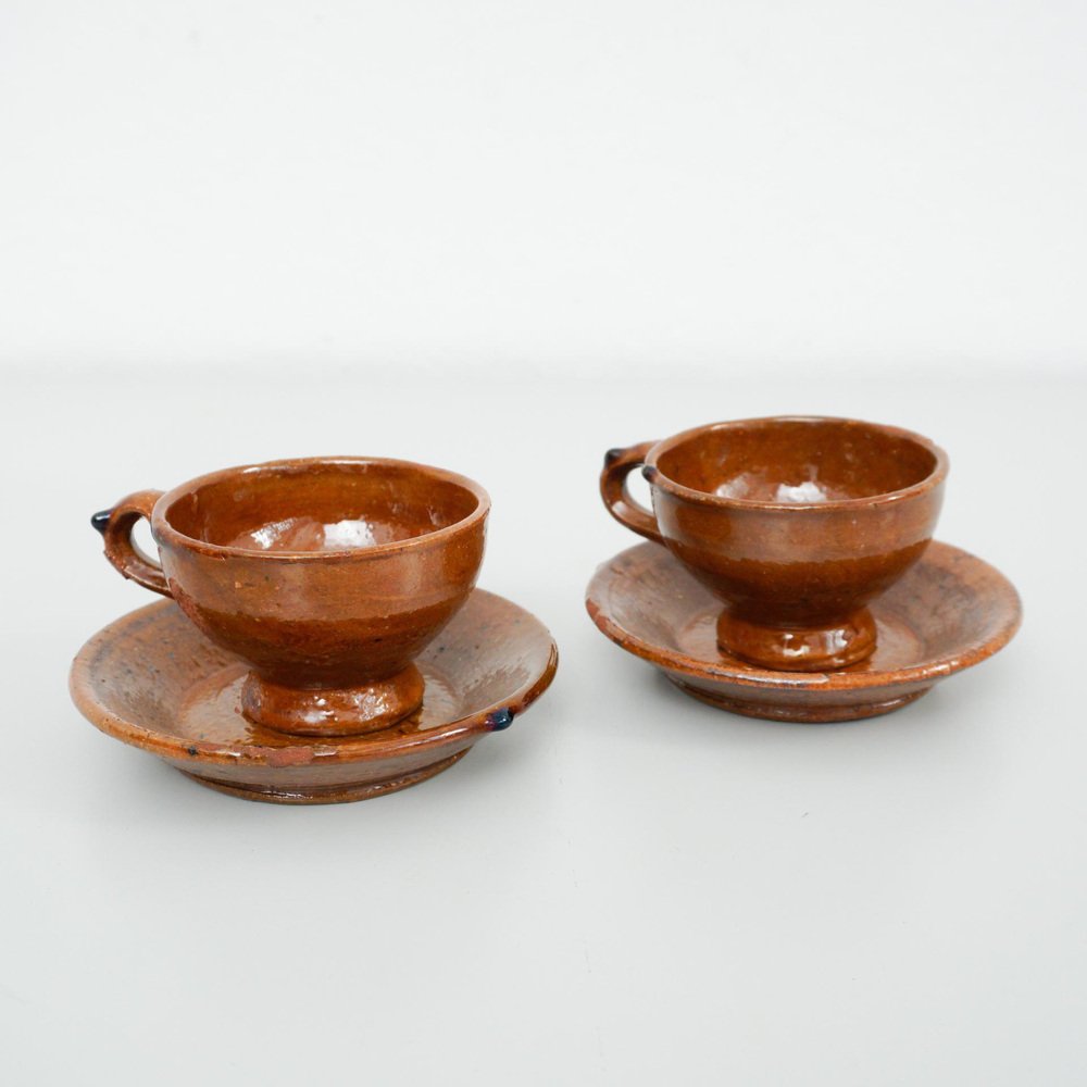 Traditional Ceramic Tea Cups, 1950s, Set of 2