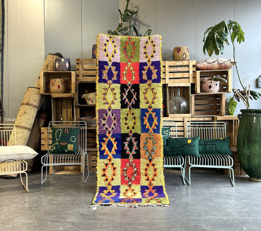 Traditional Checkered Cotton Moroccan Berber Runner Rug, 1980s