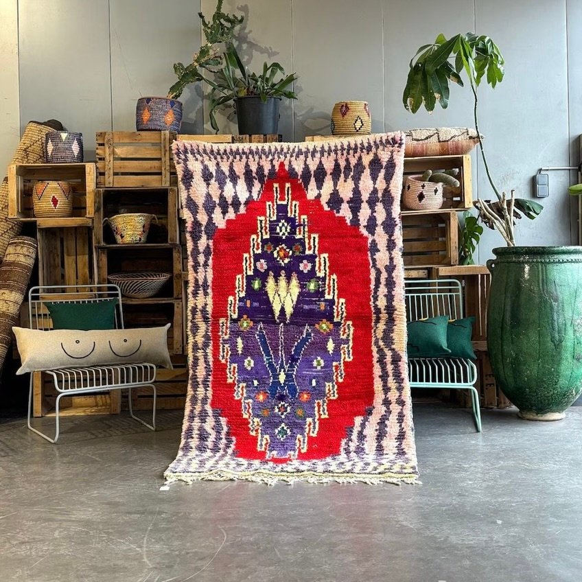 Traditional Handmade Boucherouite Moroccan Rug, 1980s