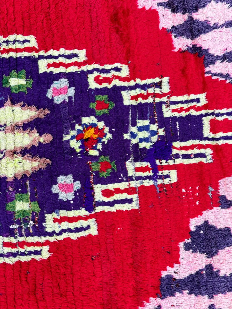 Traditional Handmade Boucherouite Moroccan Rug, 1980s