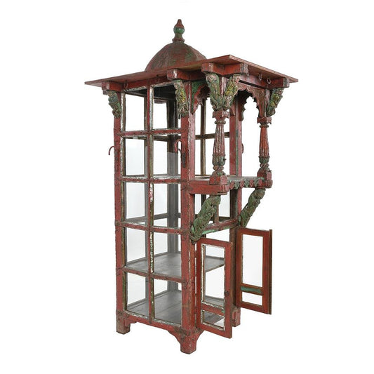 Traditional Indian Red Patina Wooden Showcase