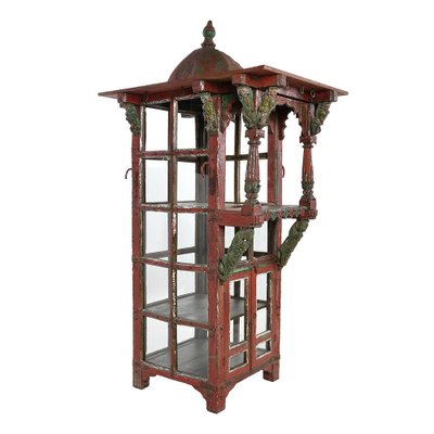 Traditional Indian Red Patina Wooden Showcase-NQ-1270302