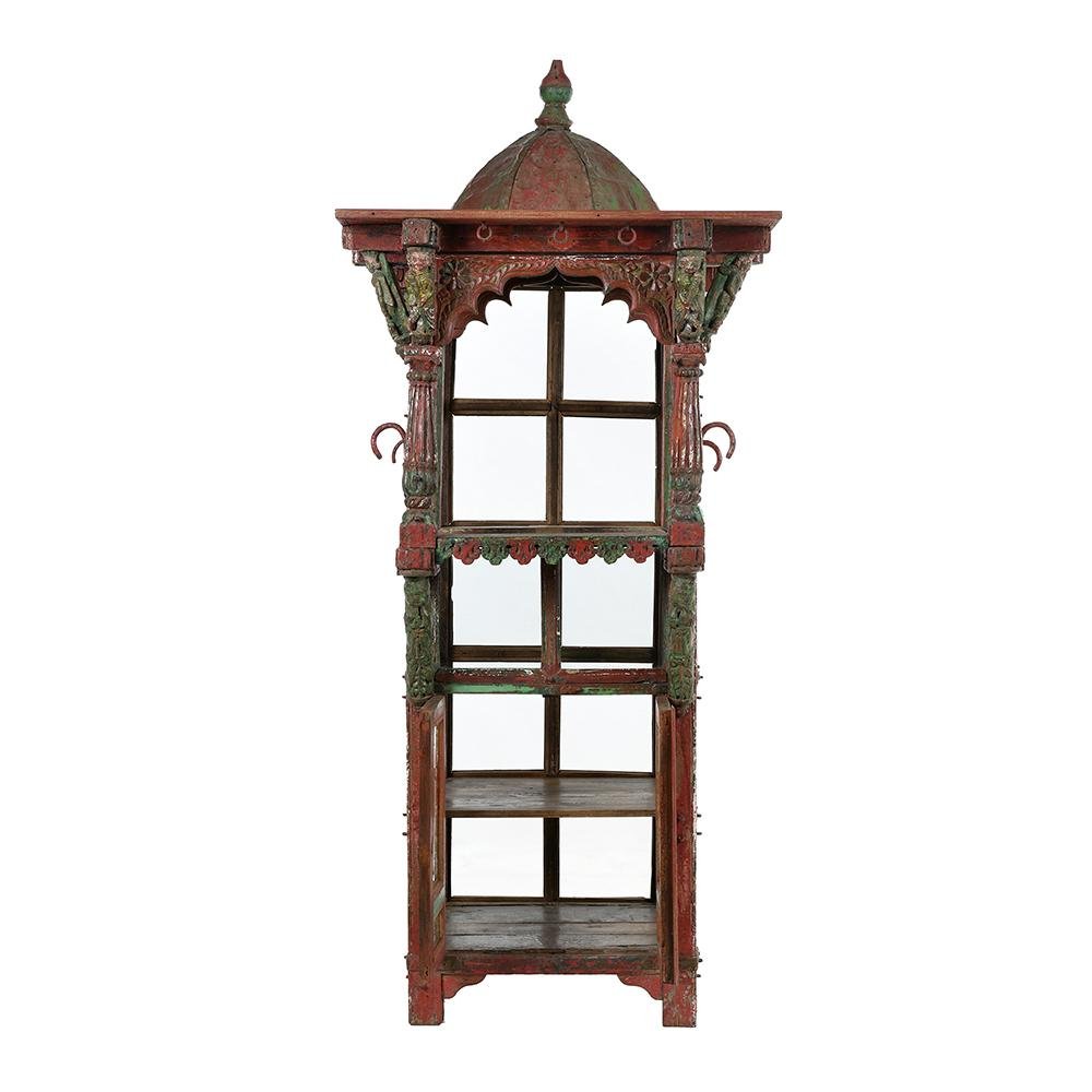 Traditional Indian Red Patina Wooden Showcase