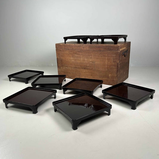 Traditional Lacquered Serving Tables, Japan, 1890s, Set of 9