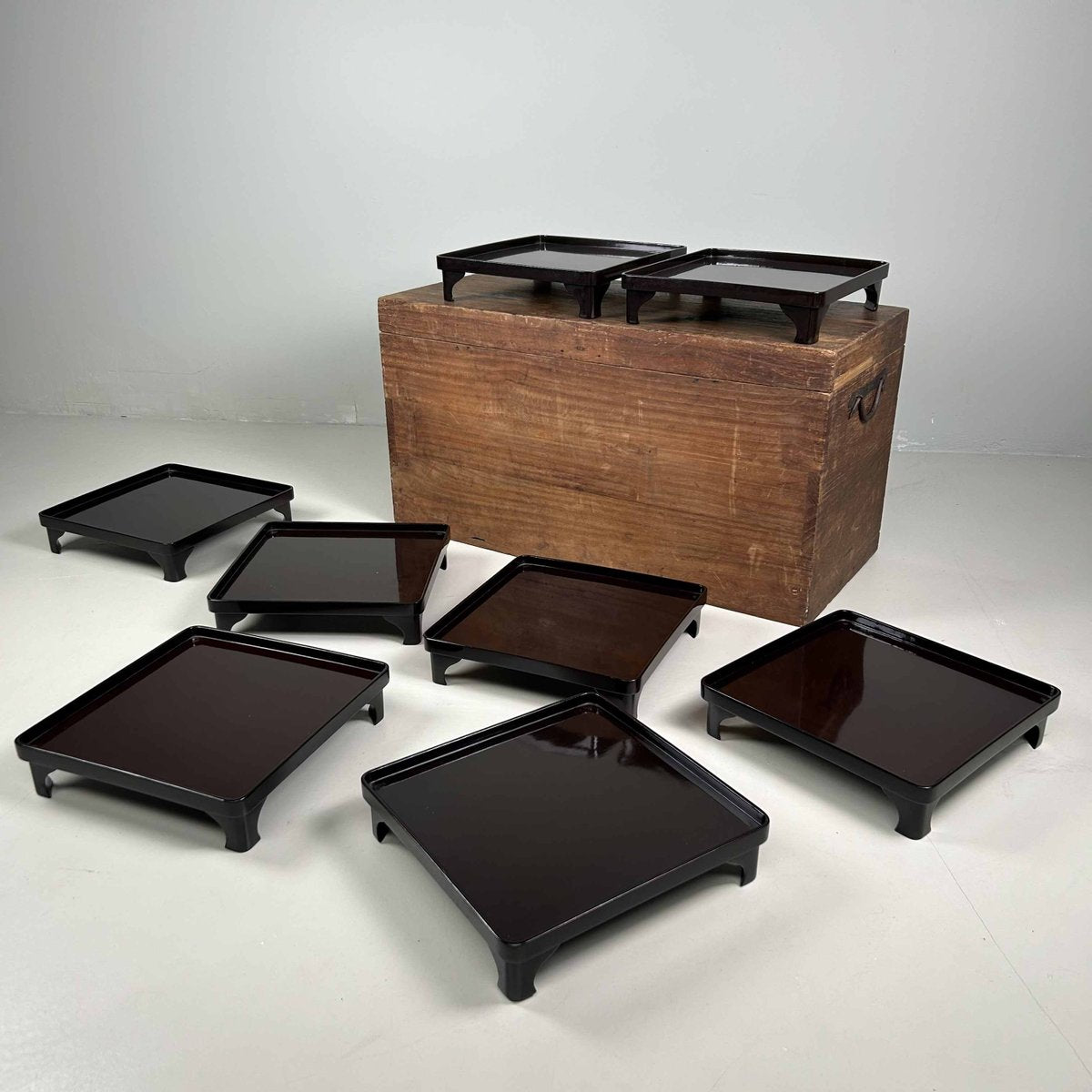 Traditional Lacquered Serving Tables, Japan, 1890s, Set of 9