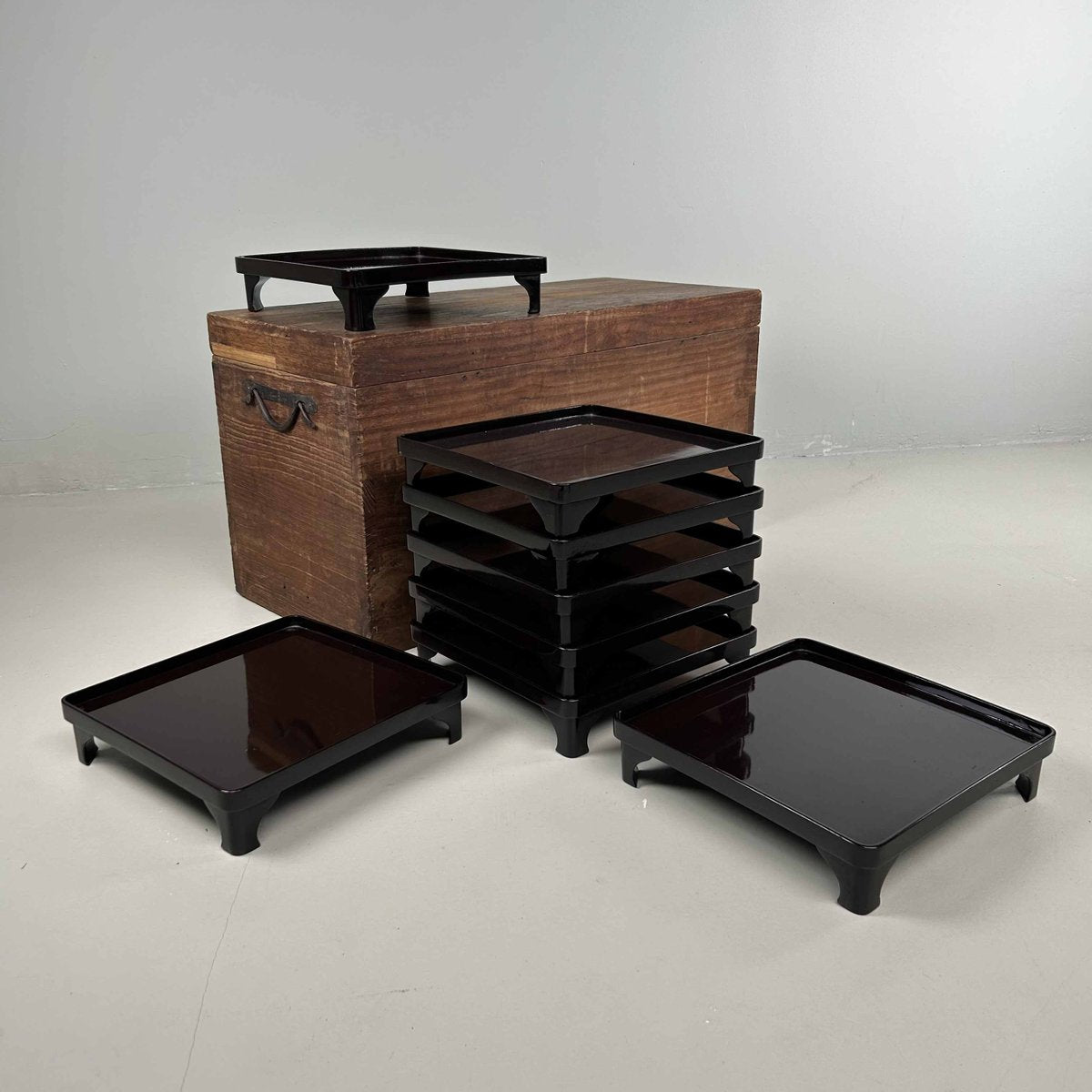 Traditional Lacquered Serving Tables, Japan, 1890s, Set of 9