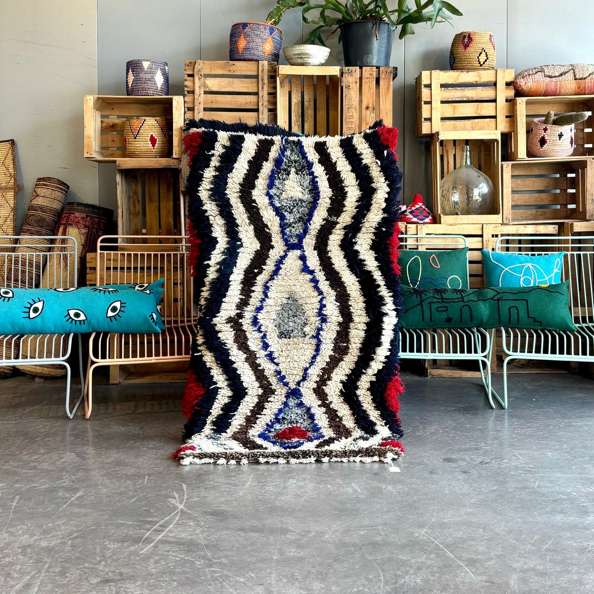 Traditional Moroccan Berber Azilal Wool Rug, 1990s