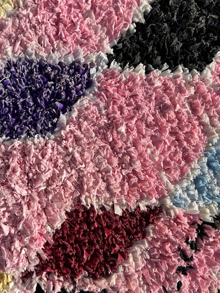 Traditional Moroccann Pink Handwoven Boucherouite Berber Cotton Rug, 1980s