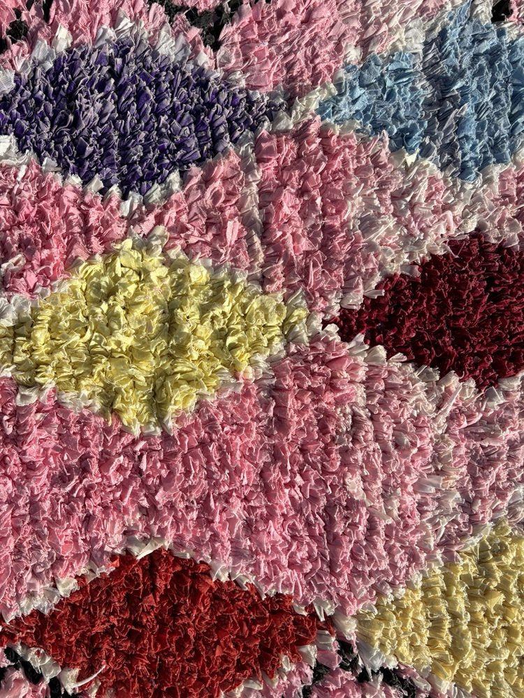 Traditional Moroccann Pink Handwoven Boucherouite Berber Cotton Rug, 1980s