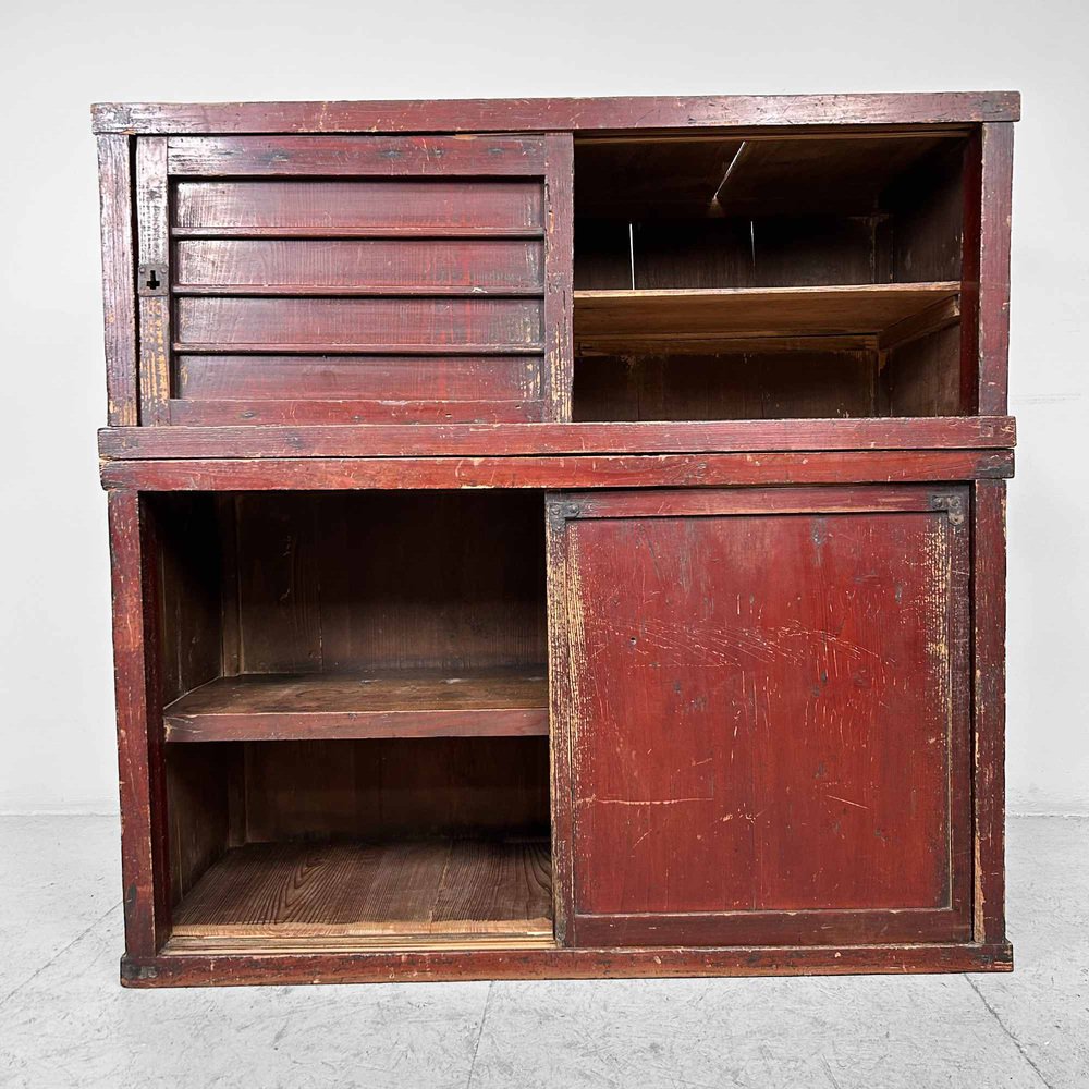 Traditional Taishō Two-Piece Japanese Storage Cabinet, 1920s, Set of 2